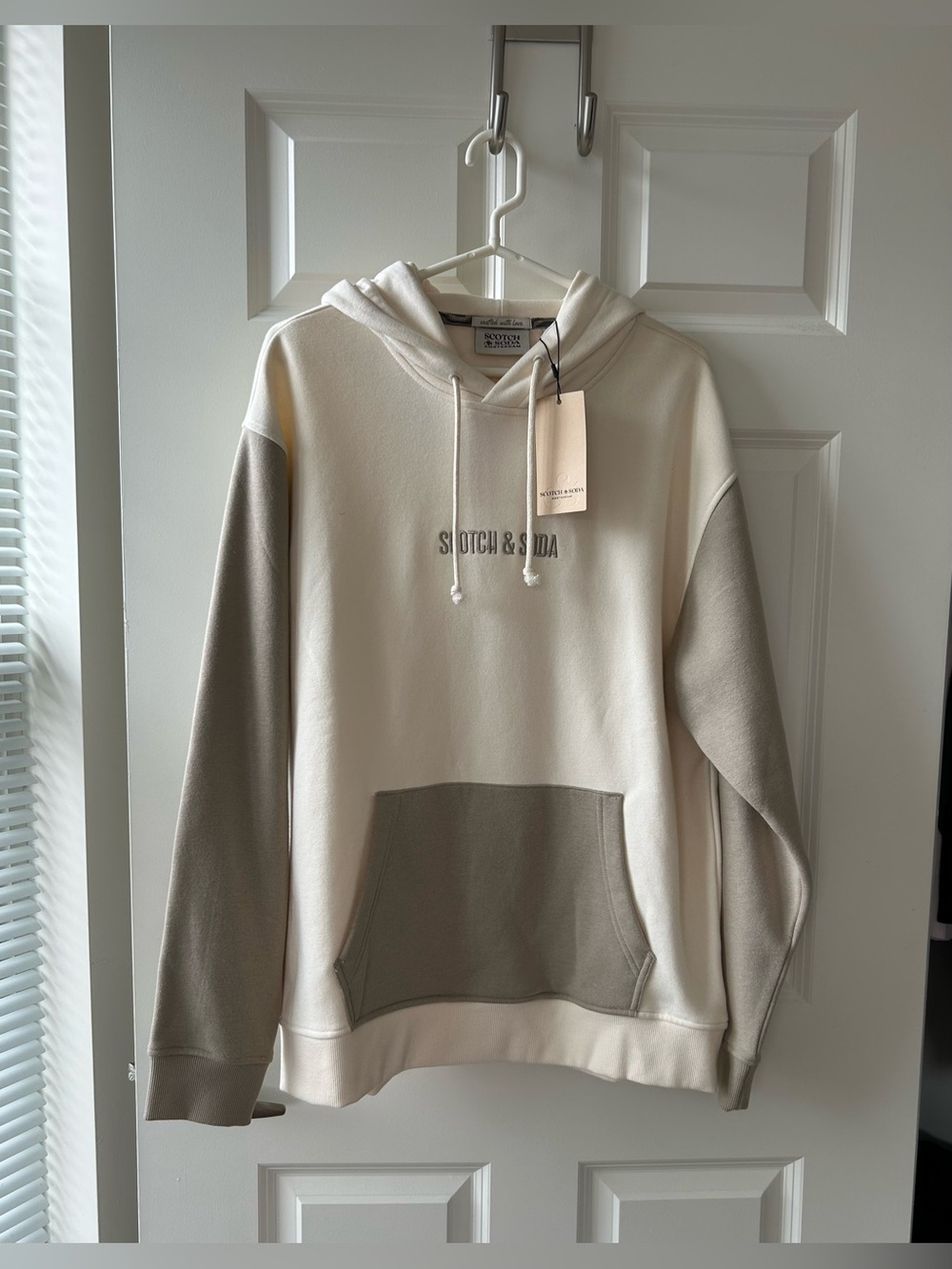 Scotch & Soda Cream Hoodie with Taupe Contrast Panels
